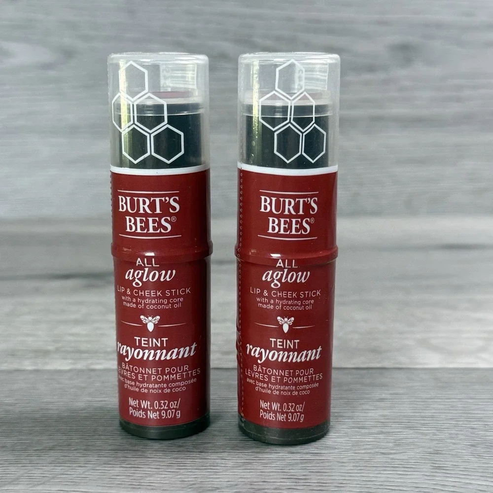 2 Pack Burt's Bees All Aglow Lip & Cheek Stick #1253 Dahlia Dew 0.32 oz SEALED